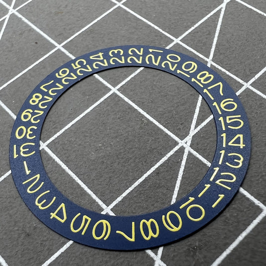 Denim blue background dial with yellow font date wheel for Miyota NH35 NH36 movement watch accessories.