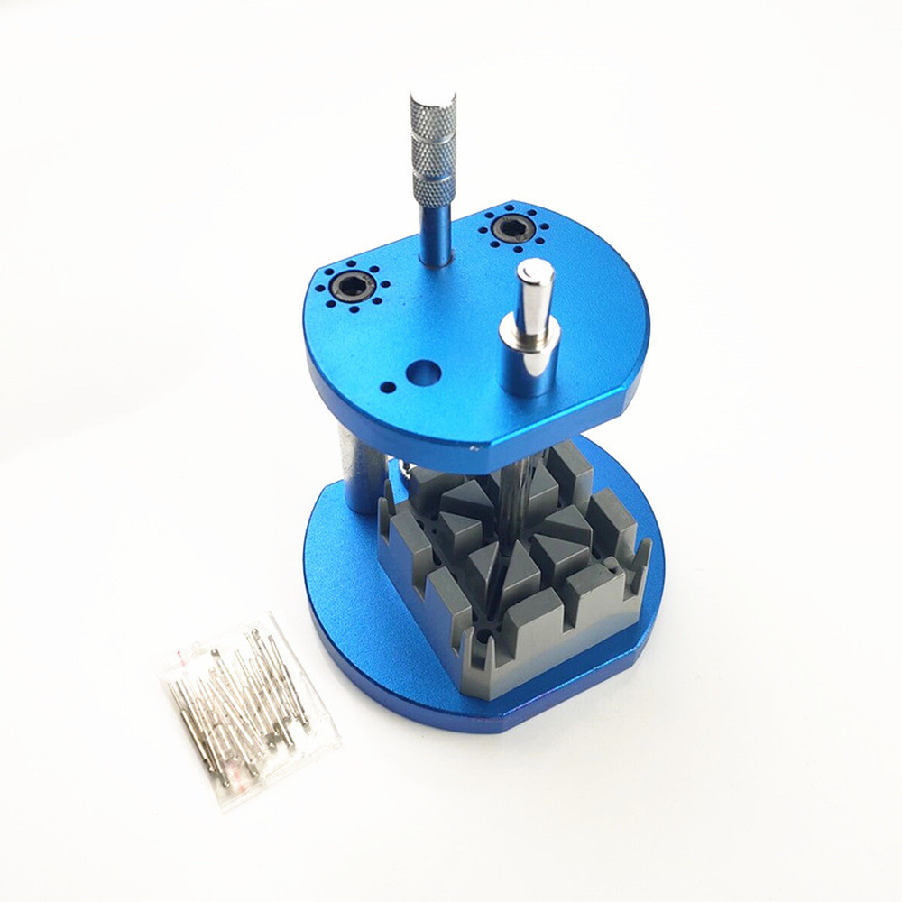 Watchmaker tool for adjusting watch bands with pin and screw removal, ideal for precise bracelet repairs.
