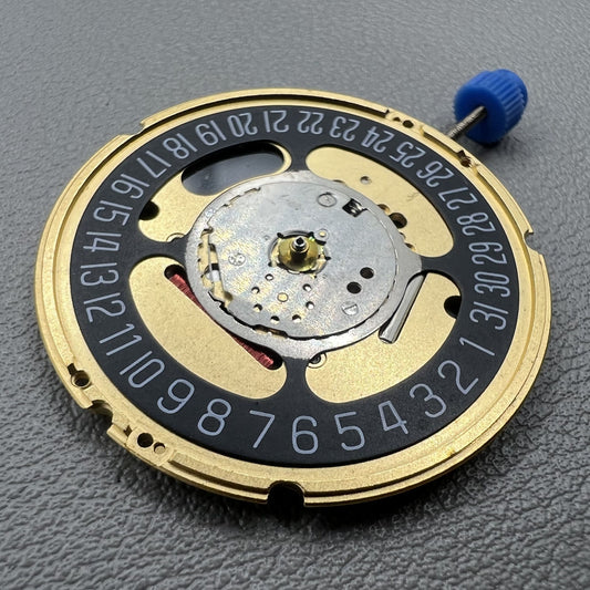 Swiss ETA F07.111 quartz movement watch with black dial, date at 6 o'clock by ETA brand