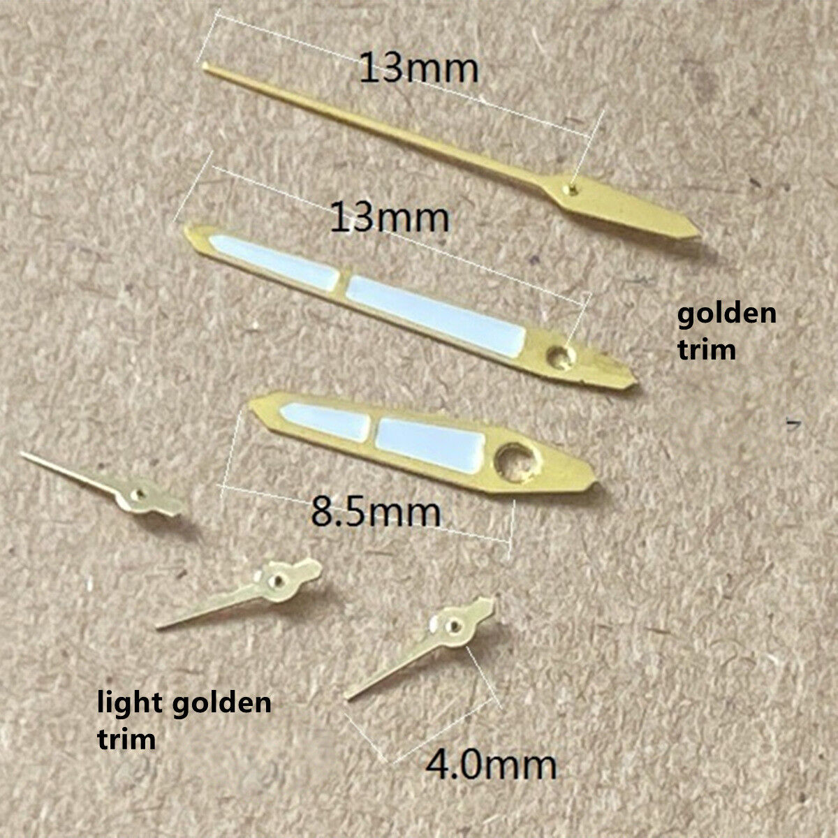 13 mm grün leuchtende Uhrzeiger mit goldenem Rand für Uhrenteil mit PE70-Uhrwerk