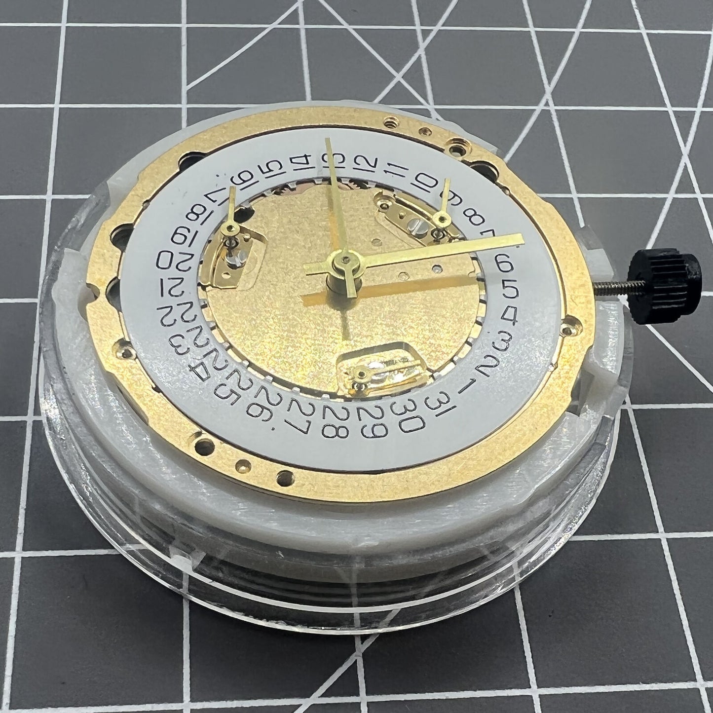 Swiss ETA 251.372 golden quartz watch movement, precision engineering, Swiss made for luxury timepieces.