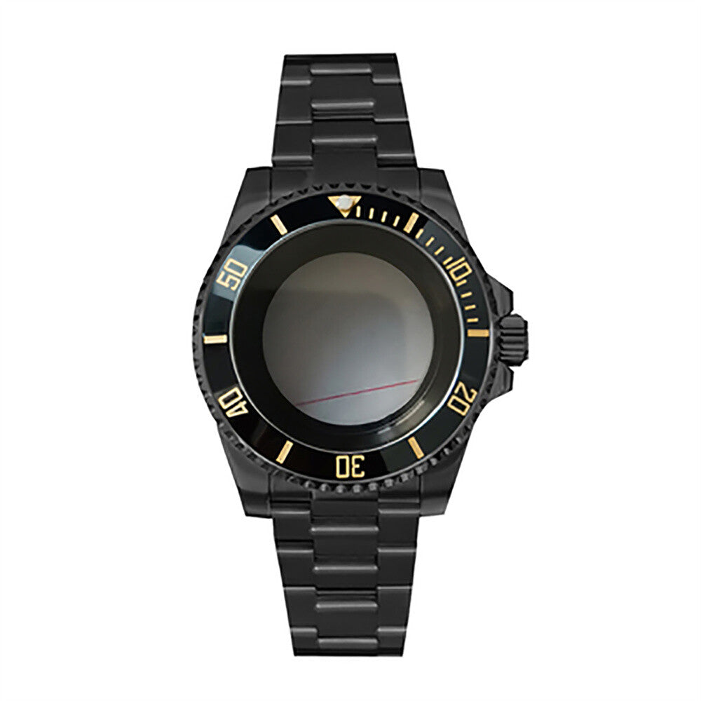 Boîtier de montre 40 mm avec bracelet en acier inoxydable noir PVD et verre saphir pour NH35/NH36