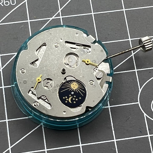 Seagull ST6 watch movement displaying star moon phase at 6 o'clock, mechanical precision accessory.