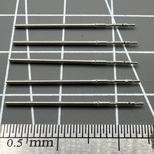 Set of 5 replacement winding stems for PE90 watch movement, precision fit for repair and maintenance.