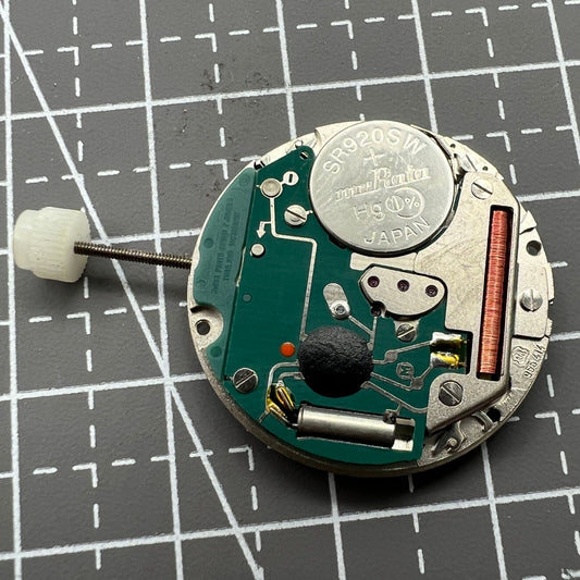 ETA 955.414 Swiss Made quartz watch movement with silver finish and date at 3 o'clock.