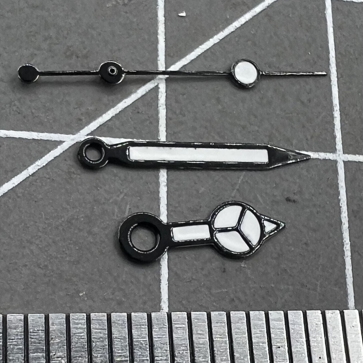 12mm black lume watch hands with trim, compatible with Seagull ST6 automatic mechanical movement.