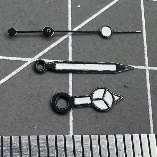 12mm black lume watch hands with trim, compatible with Seagull ST6 automatic mechanical movement.
