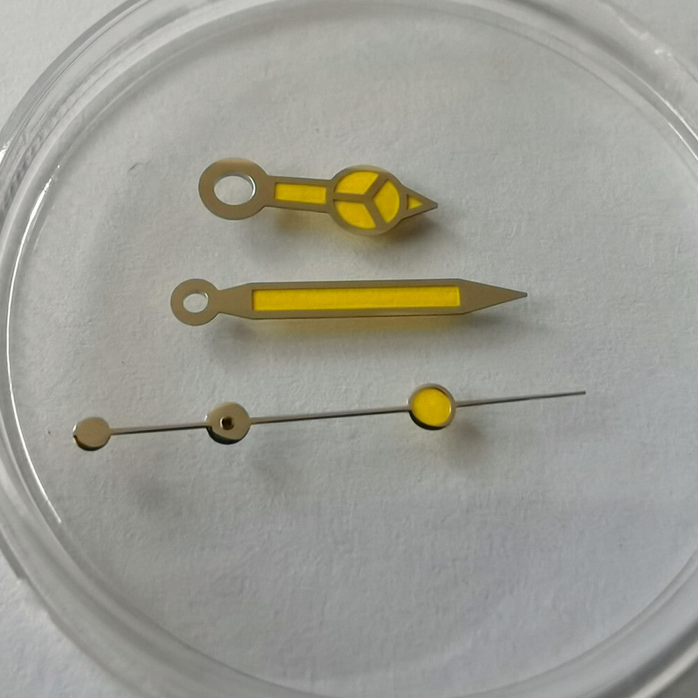 Green luminous watch hands set, 12.5x12x7mm, fits NH35A, NH36A, 7S26, 4R36 movements.