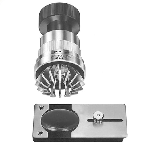 Bergeon 6400 crystal lift tool for precise Swiss watch crystal fitting and removal.