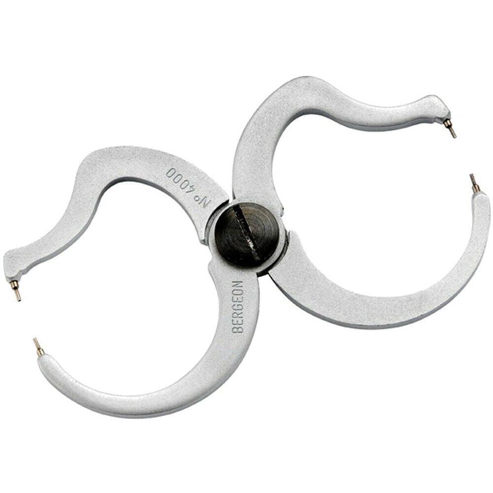 Bergeon 4000 truing tool calipers for precise balance escapement adjustment in Swiss watch repair.