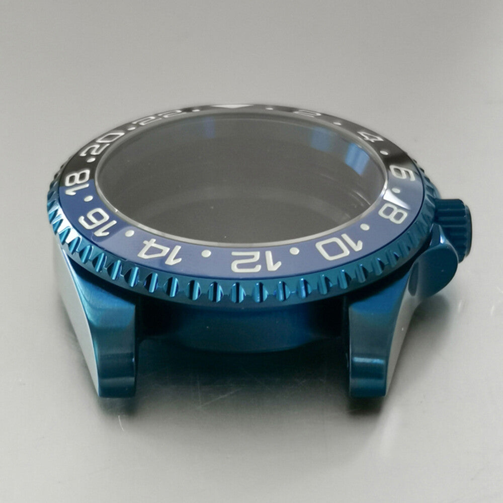 40MM Blue Flat Mirror/Magnifying Glass Watch Case for NH35/NH36 Movement