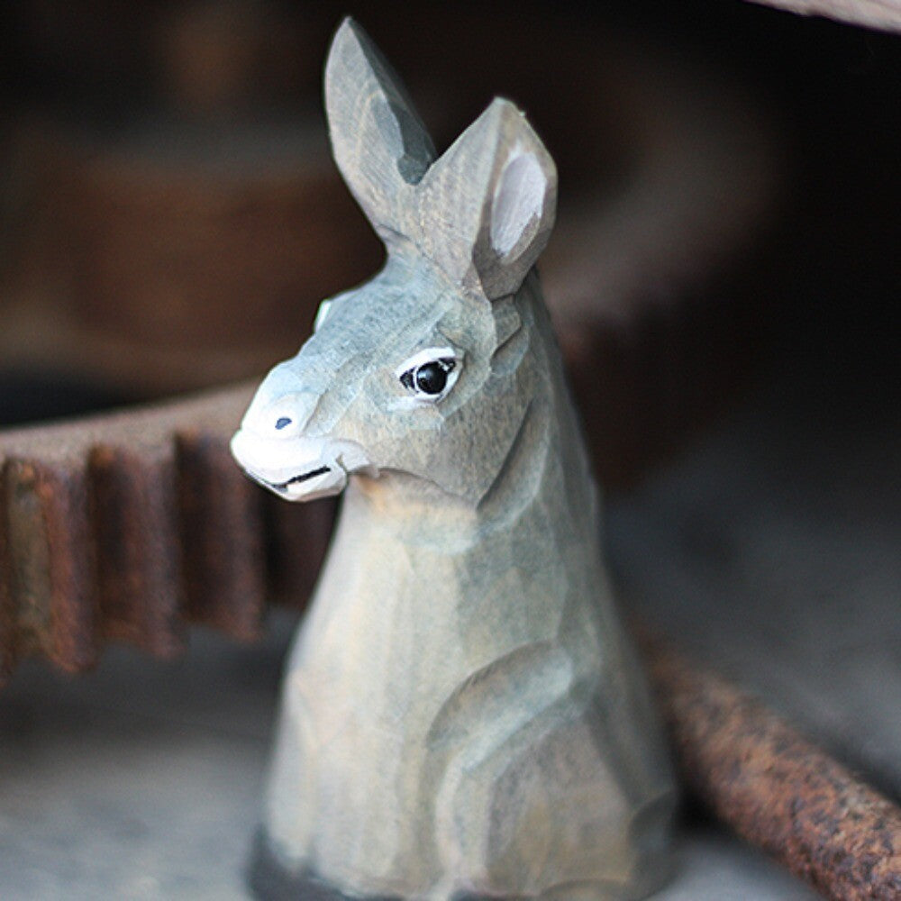 Handmade Little Donkey wooden figurine, detailed rustic sculpture for home decor.
