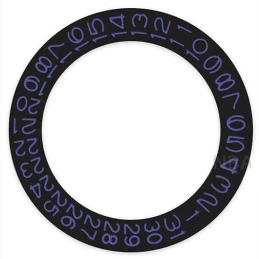 Purple date wheel for Seiko NH35 NH36 watches with clear numeric disk on black background.