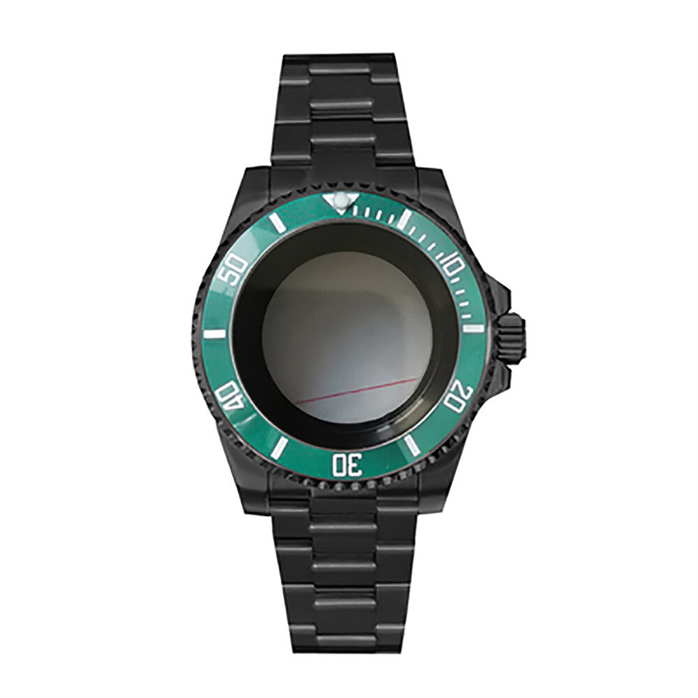 Boîtier de montre 40 mm avec bracelet en acier inoxydable noir PVD et verre saphir pour NH35/NH36