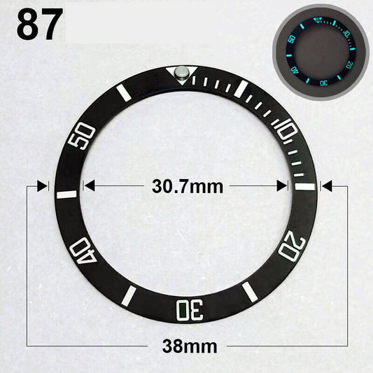 38mm ceramic black bezel with silver font and blue luminous markers for watches