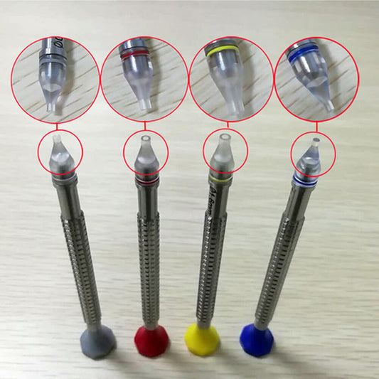 Set of 4 watch hand fitting tools 0.6-1.5mm for precise watch repair.