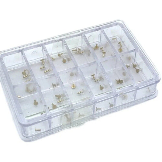 1. Assortment of 60 copper watch dial feet for precise watch repairs by professional watchmakers.