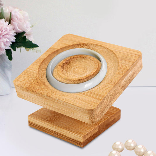 Bamboo bracelet display tray stand holder showcasing multiple bangles, ideal for retail shops.