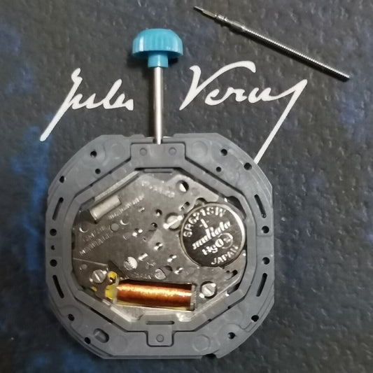 Miyota 6M50 quartz watch movement with golden dial, date at 3, authentic Japan-made precision.