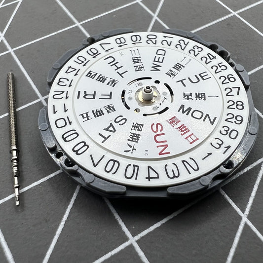 Epson VJ33B quartz watch movement with double calendar and date display at 3 o?clock.