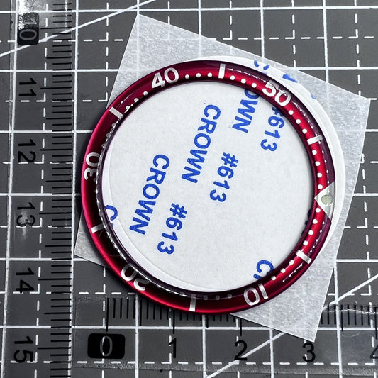 39mm aluminum watch bezel insert with white font, circular arc bevel, ideal for stylish timepiece upgrades.