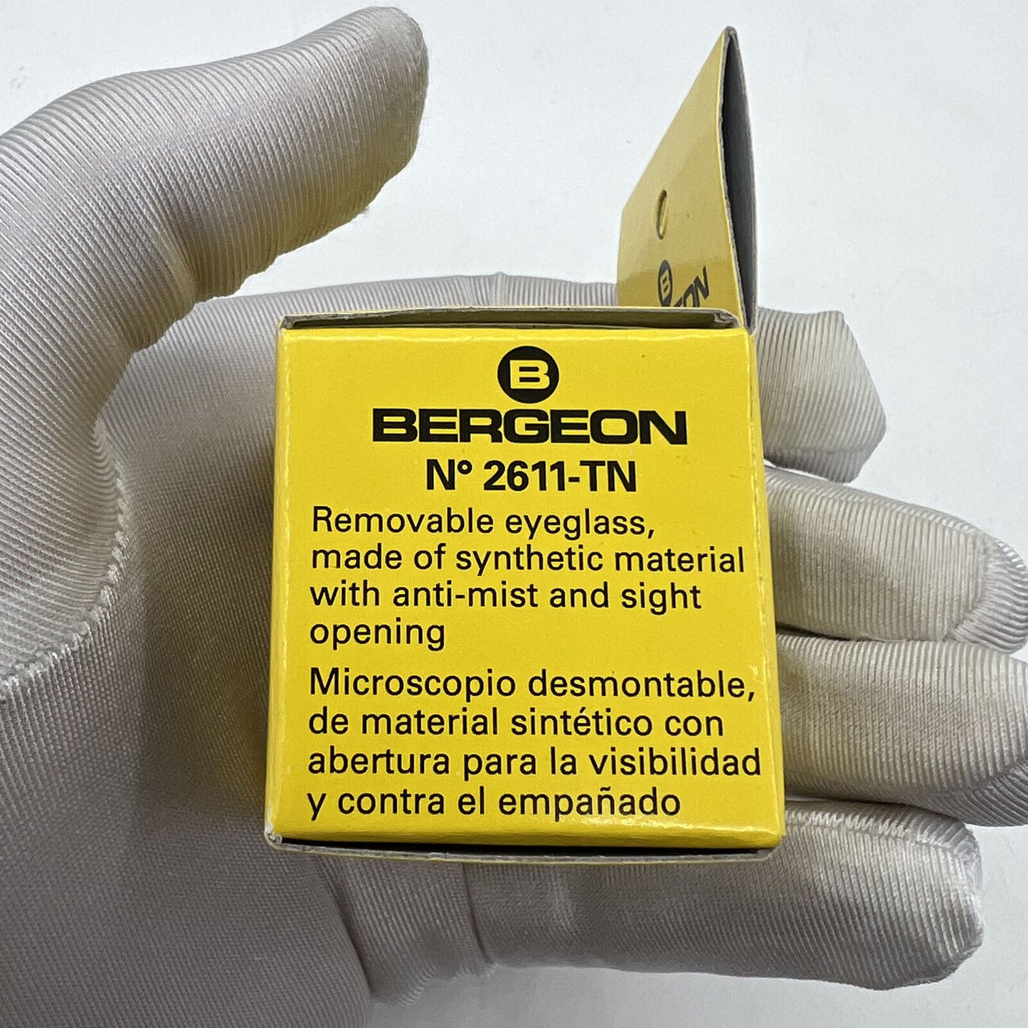 Swiss Bergeon 2611-TN-2.5 watchmaker loupe with 4x magnification for detailed watch repair and inspection.