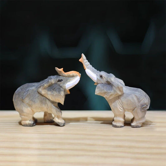 Handmade Upturned Rolled Nosed Elephant wooden figurine, perfect for elegant home d�cor and gifts