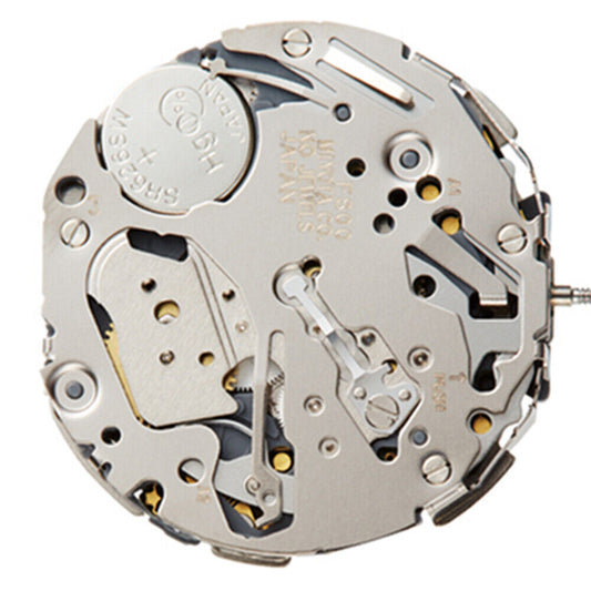 Miyota FS16 quartz watch movement with date display at 3 and 6 o?clock positions, Japan-made.