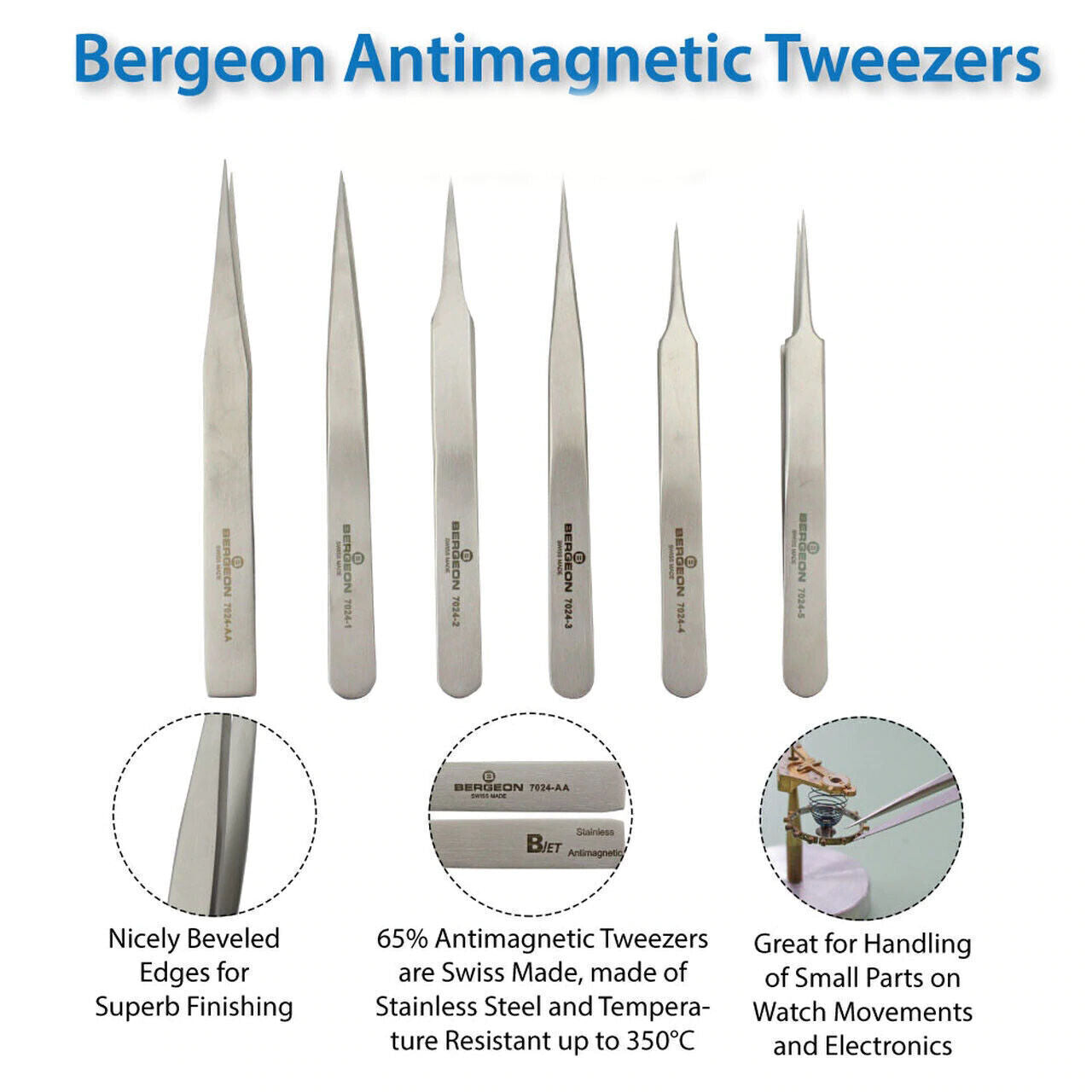Individual Bergeon 7024 Non-Magnetic Tweezers Stainless Steel Tweezers
