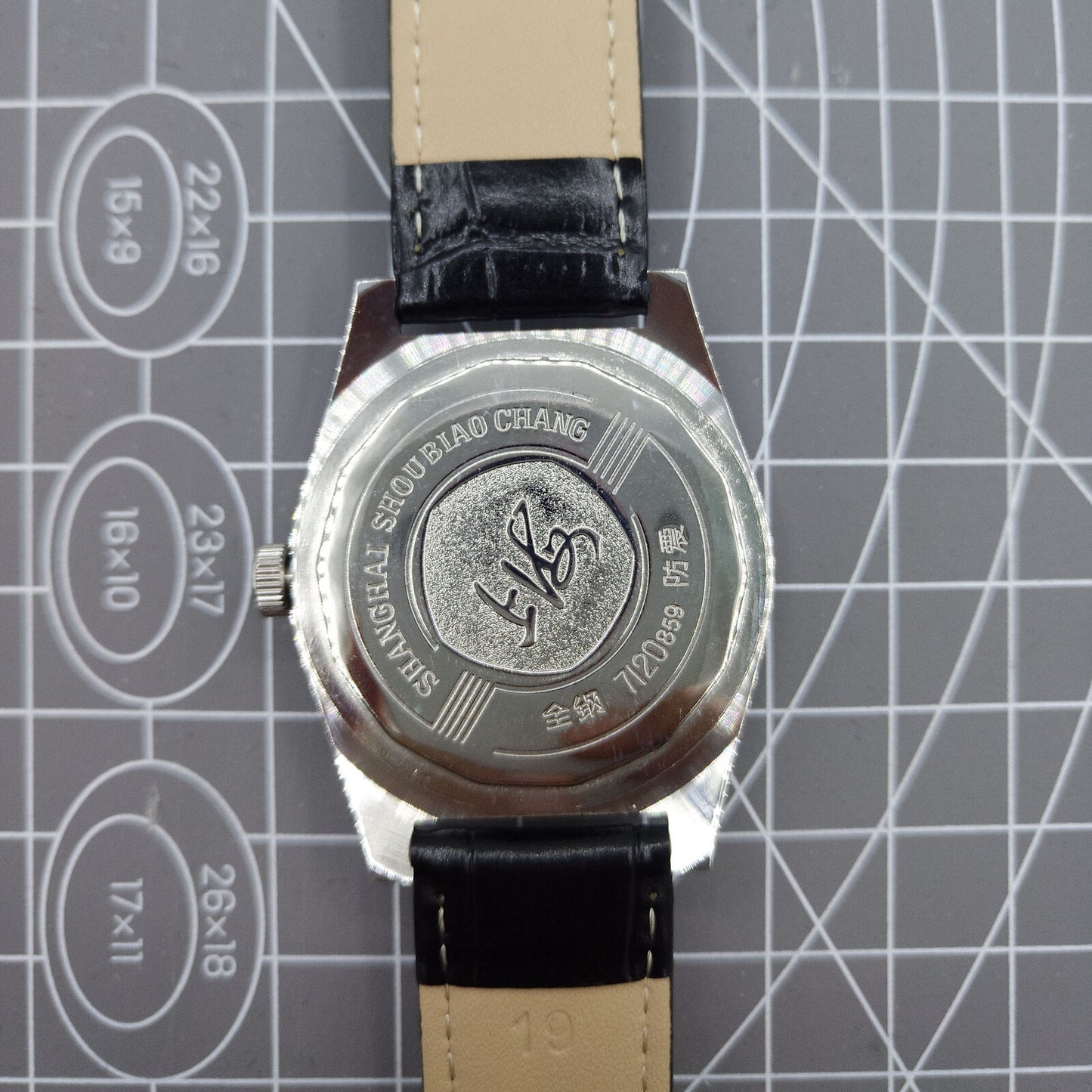 Shanghai Factory 38mm manual mechanical watch with white dial and 19 jewels, classic design for timeless elegance.