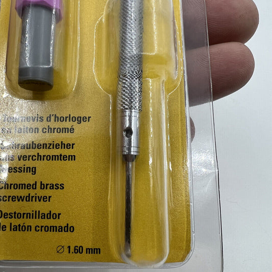 Bergeon 30080-H violet 1.60mm screwdriver with spare blades for precise watch repair tasks.