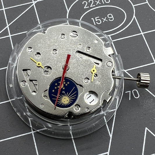 Seagull ST16 watch movement with small seconds at 3, 6, and 9 o'clock positions, watch accessory.
