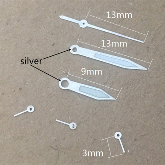 Green luminous 13mm arrow-shaped watch hands for Miyota OS10 OS20 OS60 OS80, enhancing visibility and style.