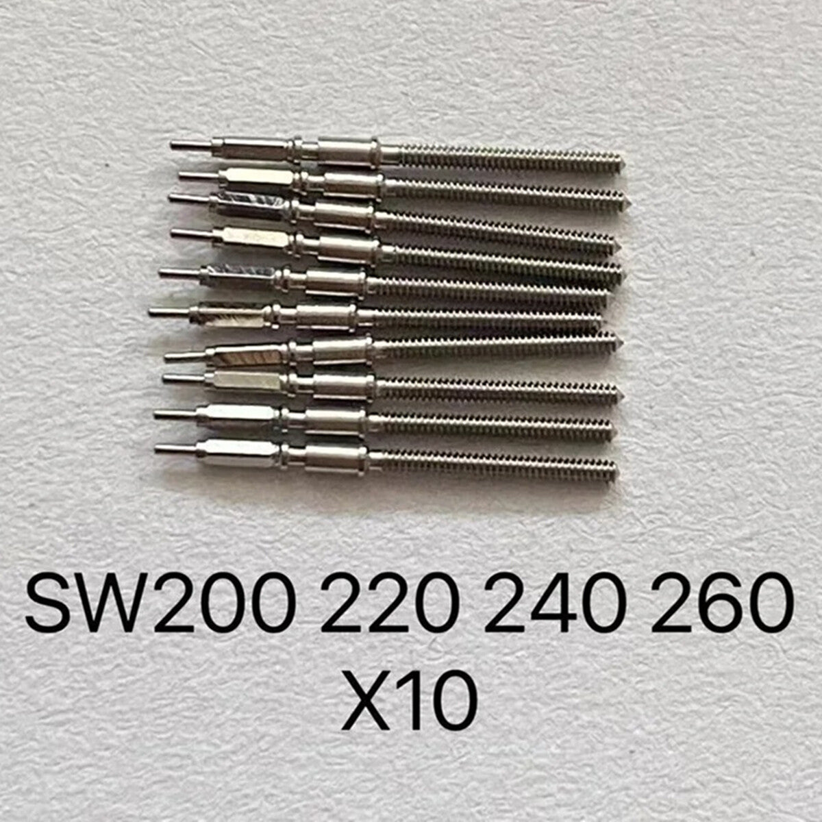 Precision winding stem for SW200, compatible with watch movements for accurate time setting.