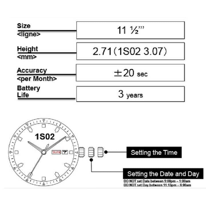 Miyota GR02 Japan Quartz Movement 1S02 replacement