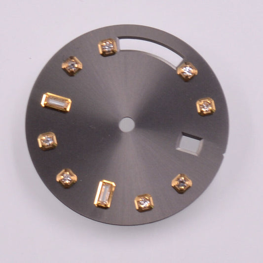 Golden nail-style grey watch dial without lume or scale, compatible with Seagull ST1644 movement.
