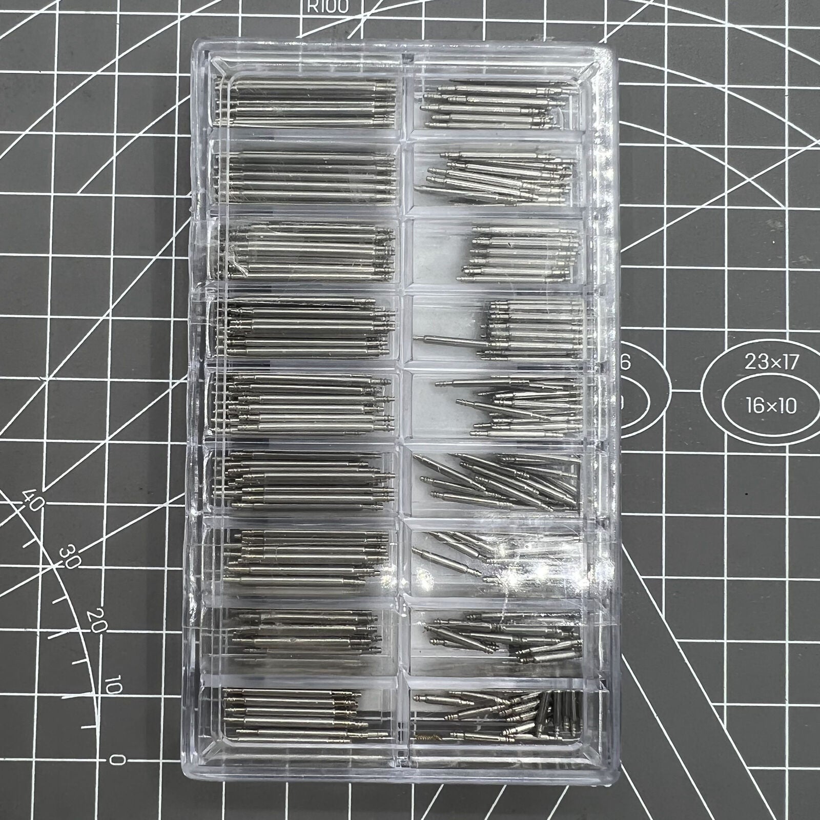 Set of 360 stainless steel spring bars and link pins for watch band straps, 8-25mm, durable replacement kit.