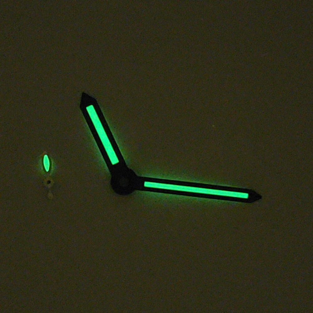 2 Sets/Pack 14mm Green Lume Black Trim Hands for ST3600/ST3620 ETA6497/6498