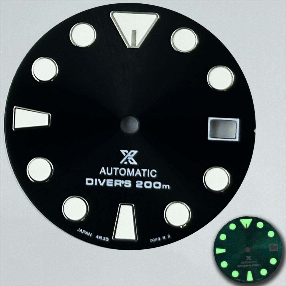 28.5mm Black Datejust dial with green luminous markers for NH35 NH36 movement, sleek watch accessory.