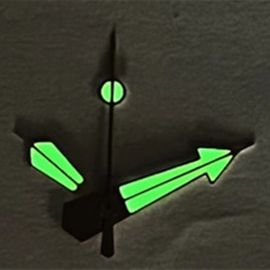 Golden Trim C3 green lume diving watch hands for NH35A movement, enhancing Seiko SKX007 style watches.