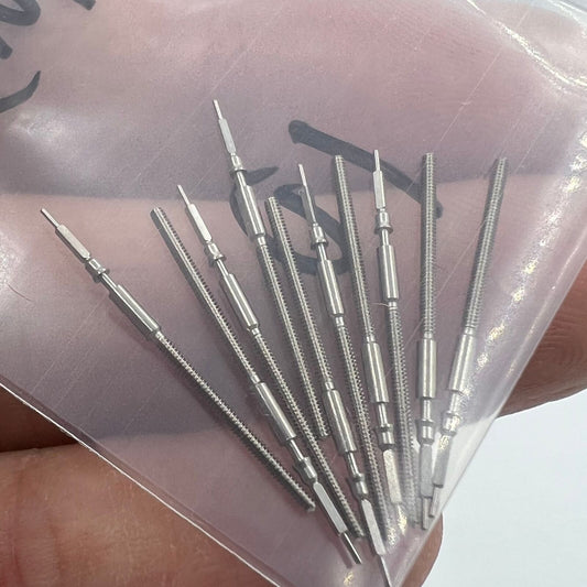 Set of 10 generic watch winding stems for Miyota 9015 movement, compatible with various watch models.
