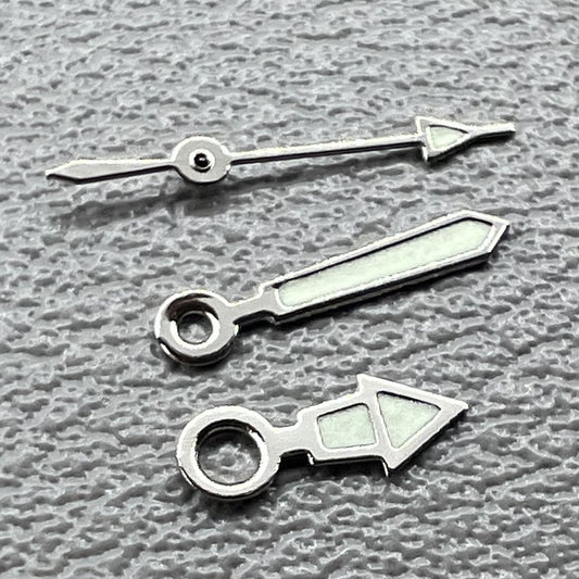 Luminous silver trim watch hands set by #1523 for Miyota 2035 movement, 2 sets per pack