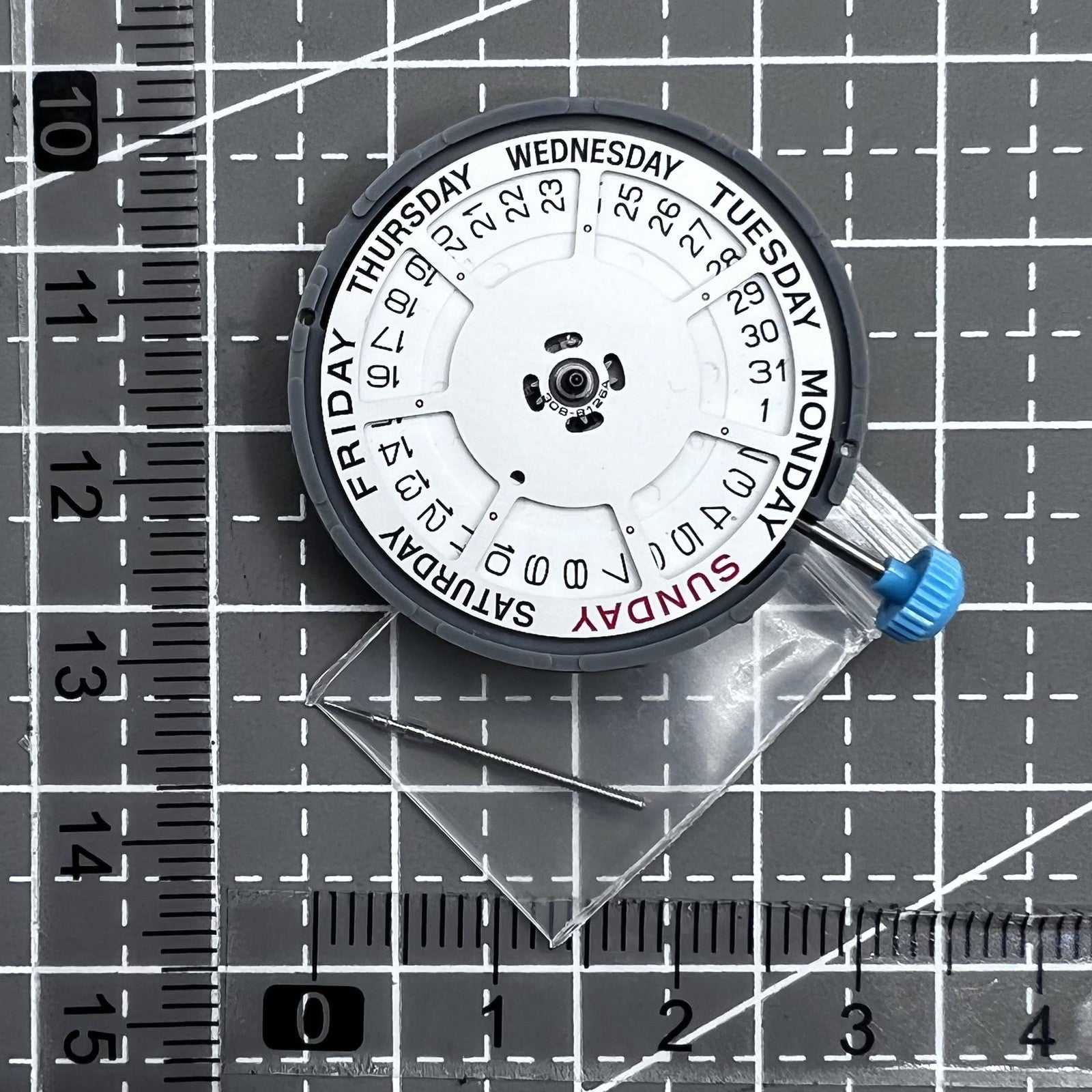 Japan Miyota 6M55 quartz watch movement featuring 3 hands and date display at 3 o'clock for precise timekeeping.