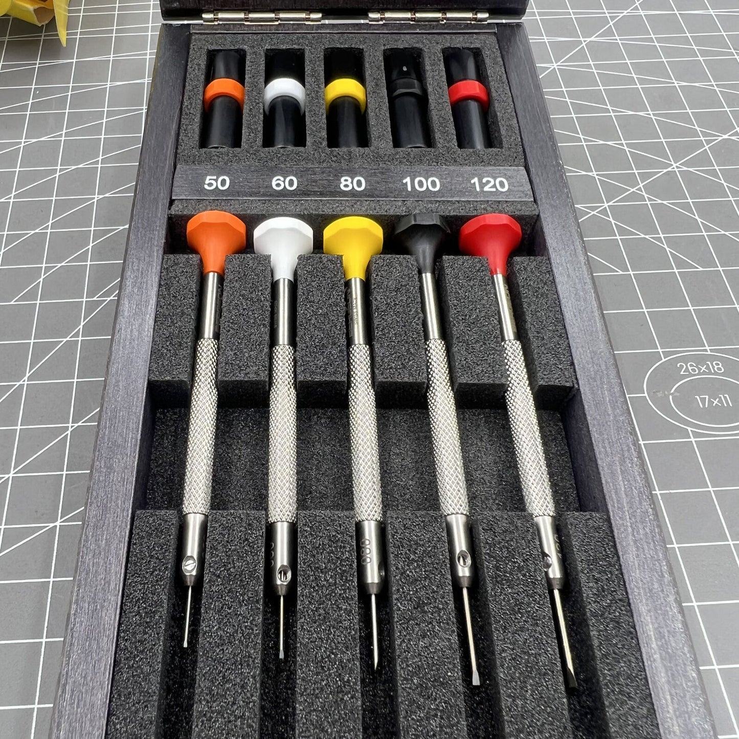 Swiss Bergeon ergonomic set of 5 precision screwdrivers for detailed watch repair tasks.
