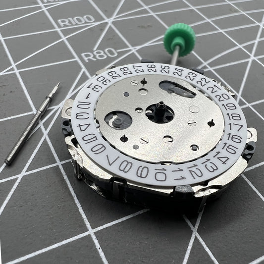 Miyota FS01 quartz watch movement with 3 eyes chronograph and date at 4, precise timekeeping accessory