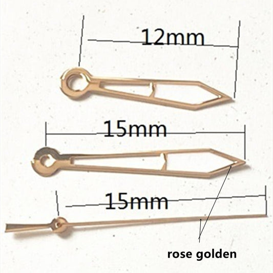 12mm rose gold trimmed green lume watch hands set for Ronda 515 quartz movement.