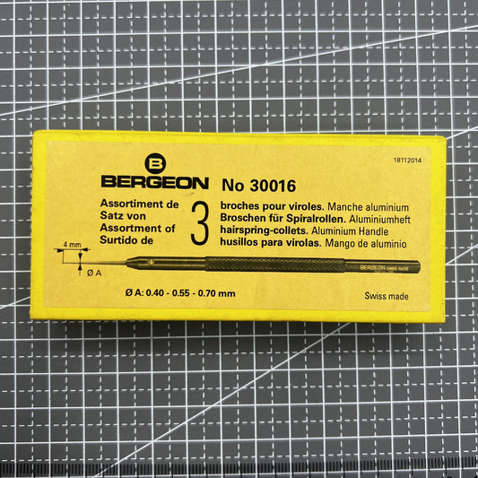 Swiss Bergeon 30016 watch hairspring collet, precision tool for watchmaking and repair.