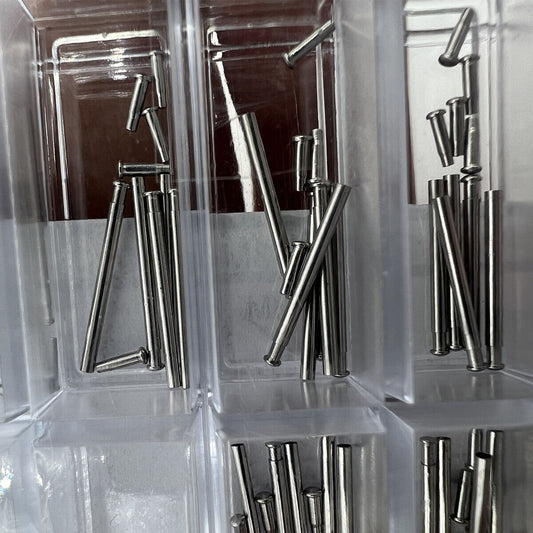 Set of 65 watch band pins with tubes, 1.2mm diameter, 13 sizes for precise band repairs