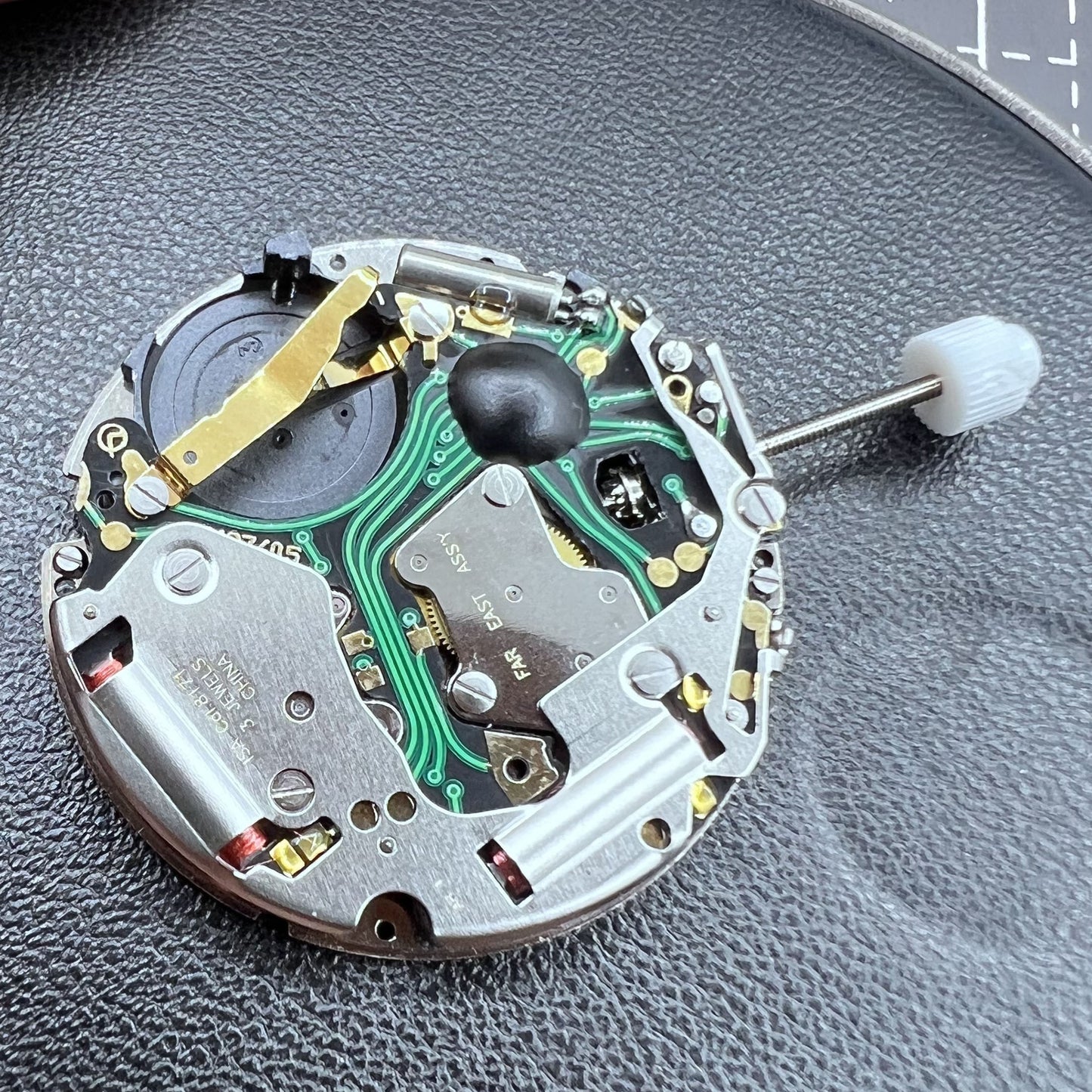 Swiss ISA 8171A Quartz Movement Black Disk 4 Hands Date At 6