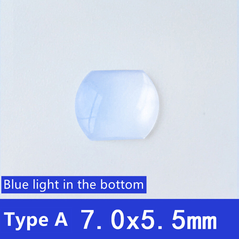 Sapphire Glass magnifier lens for watch date window with blue light filter, enhancing clarity and protection.